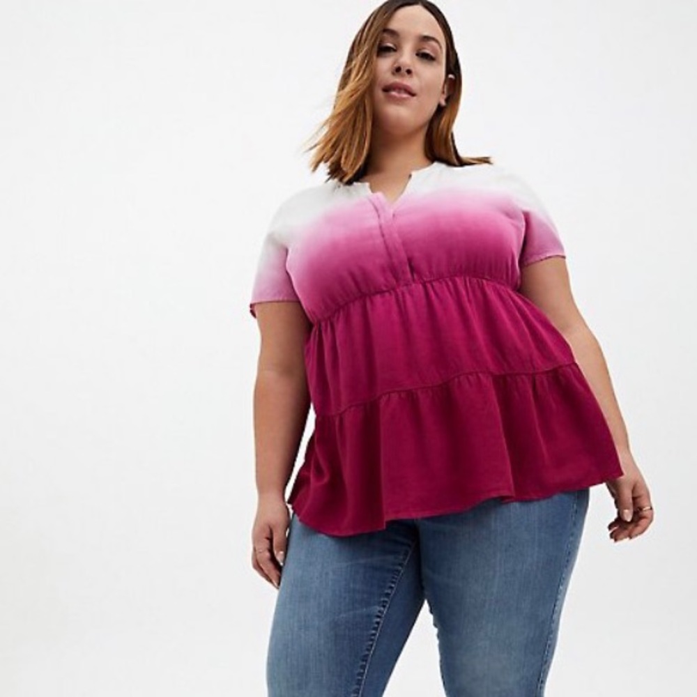 NWT torrid Lightweight Baby Doll Burgundy Dip Dye Tunic with Shirred Hem